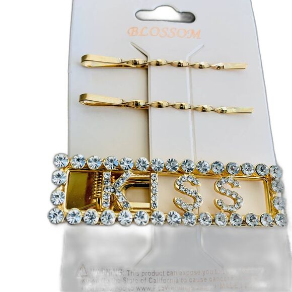 Hair clips fashion pins Rhinestone Gold Deco Hair Clips KISS set of 3 PCS baddie - Picture 1 of 7